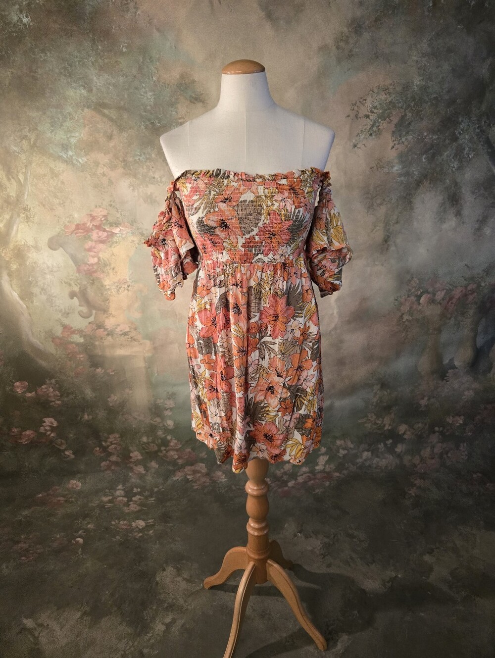 Billabong Off The Shoylder Dancing Floral Sun Dress M
